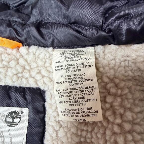 Timberland Jacket Men Black Hooded Insulated Warm Parka Coat Faux Fur Size Med - Picture 9 of 16